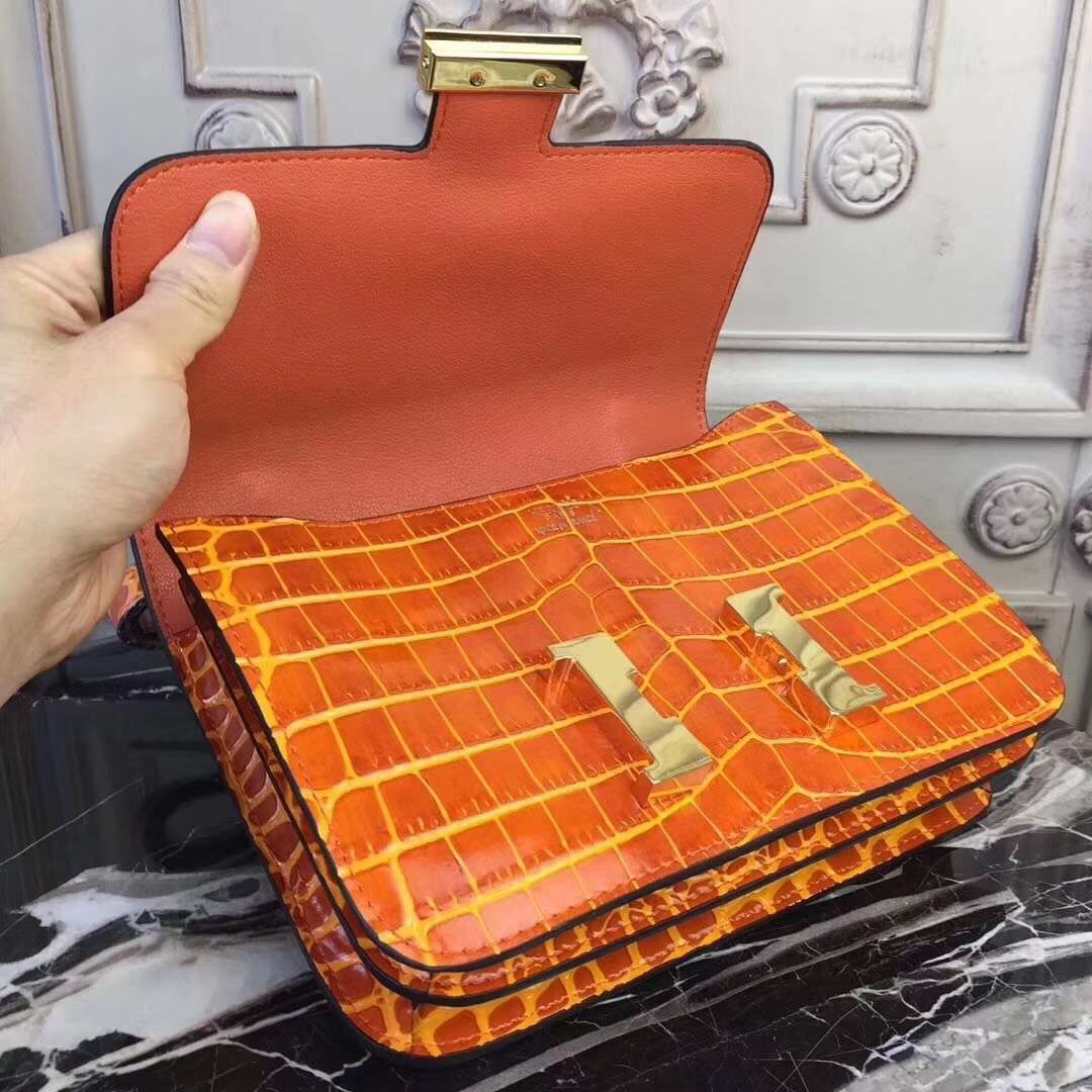 Hermes Orange Constance MM 24cm Crocodile Bag - Image 8