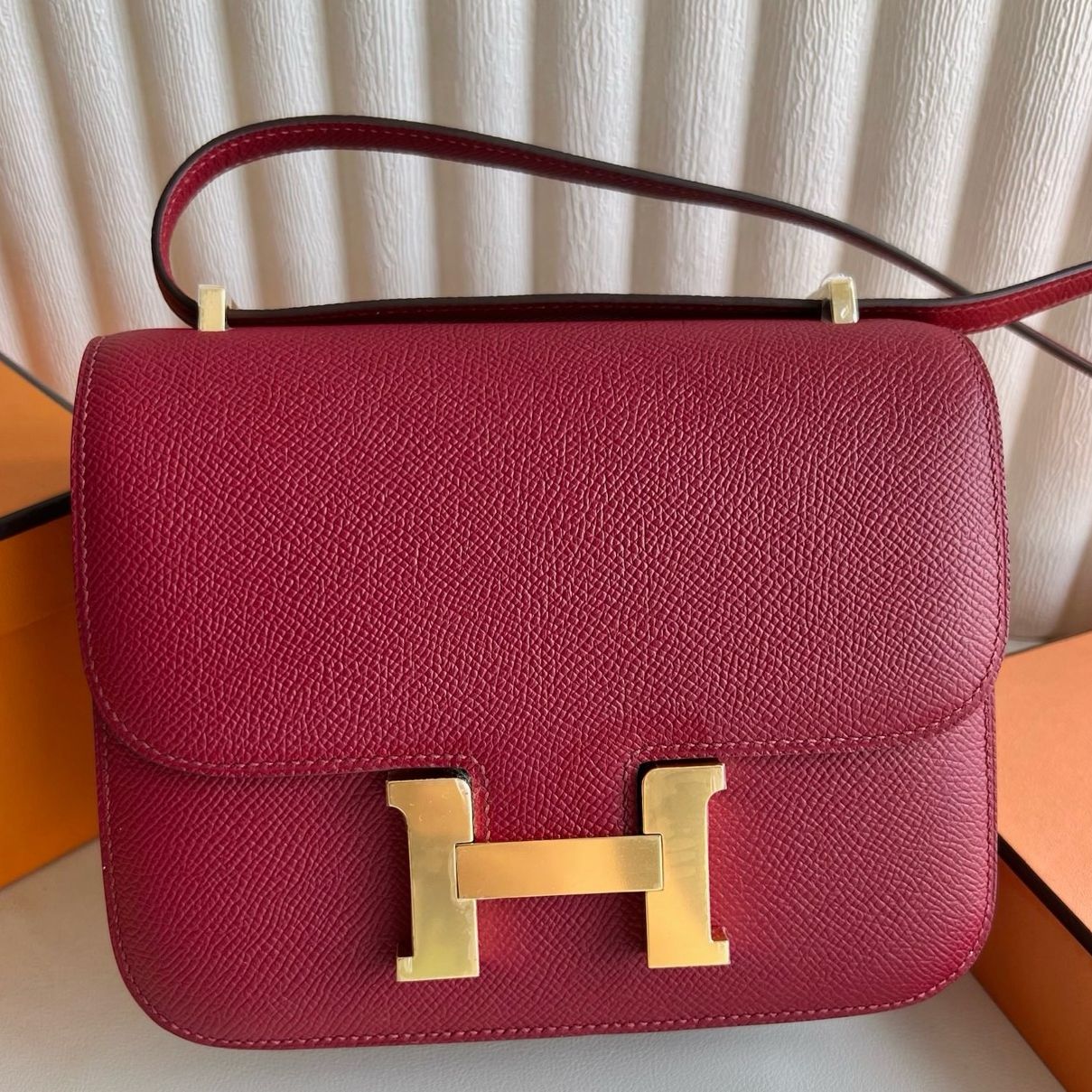 Hermes Constance 18 Handmade Bag in Rouge Grenat Epsom Calfskin