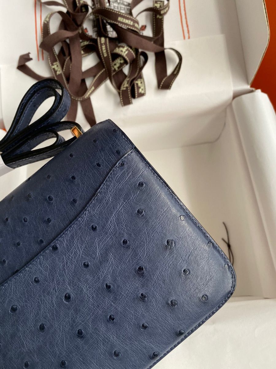 Hermes Constance 18 Handmade Bag In Blue Iris Ostrich Leather - Image 5