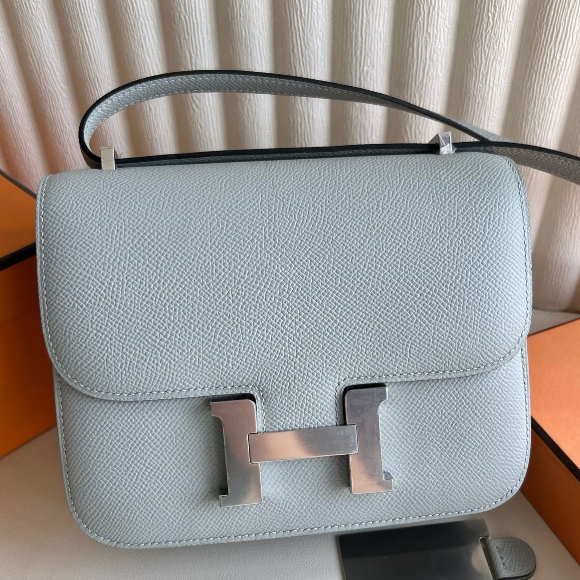 Hermes Constance 1-18 Mirror Bag in Blue Glacier Epsom Calfskin