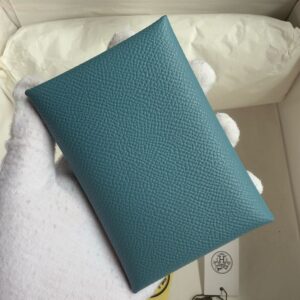 Hermes Calvi Duo Card Holder in Blue Jean Epsom Calfskin