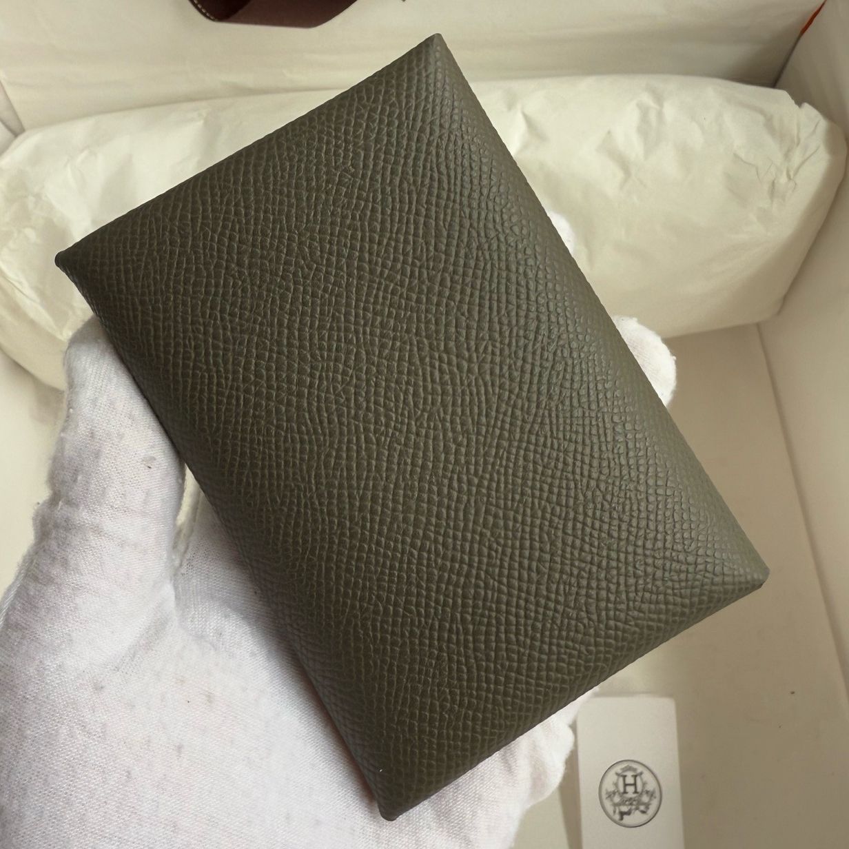 Hermes Calvi Duo Card Holder in Etain Epsom Calfskin