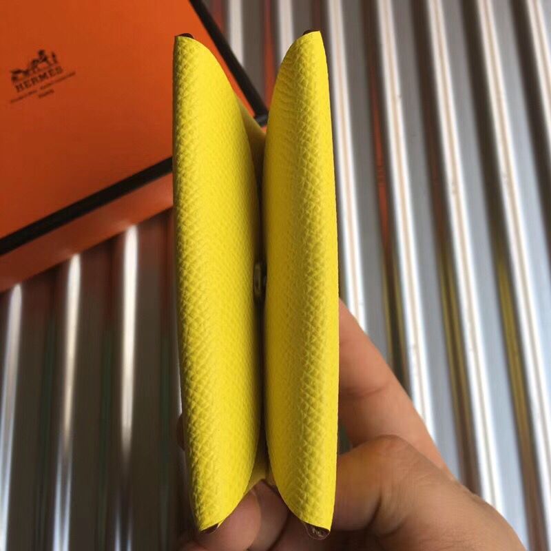 Hermes Calvi Card Holder In Yellow Epsom Leather - Image 3