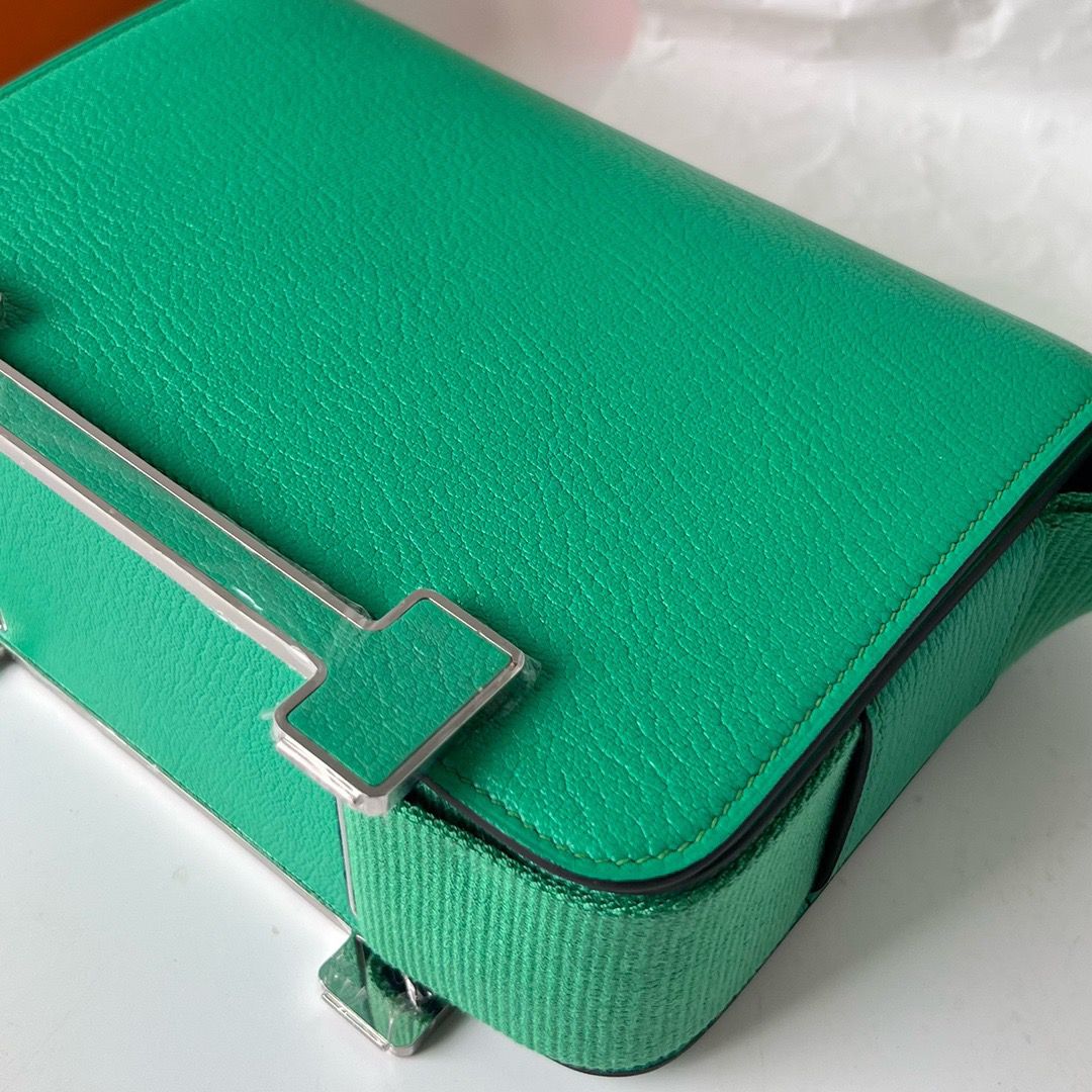 Hermes Geta Handmade Bag In Menthe Chevre Mysore Leather - Image 8