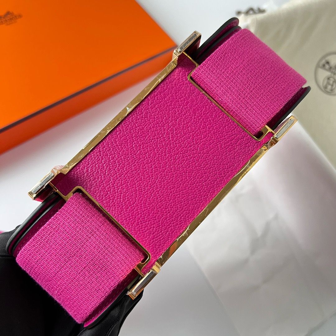 Hermes Geta Handmade Bag In Rose Purple Chevre Mysore Leather - Image 7