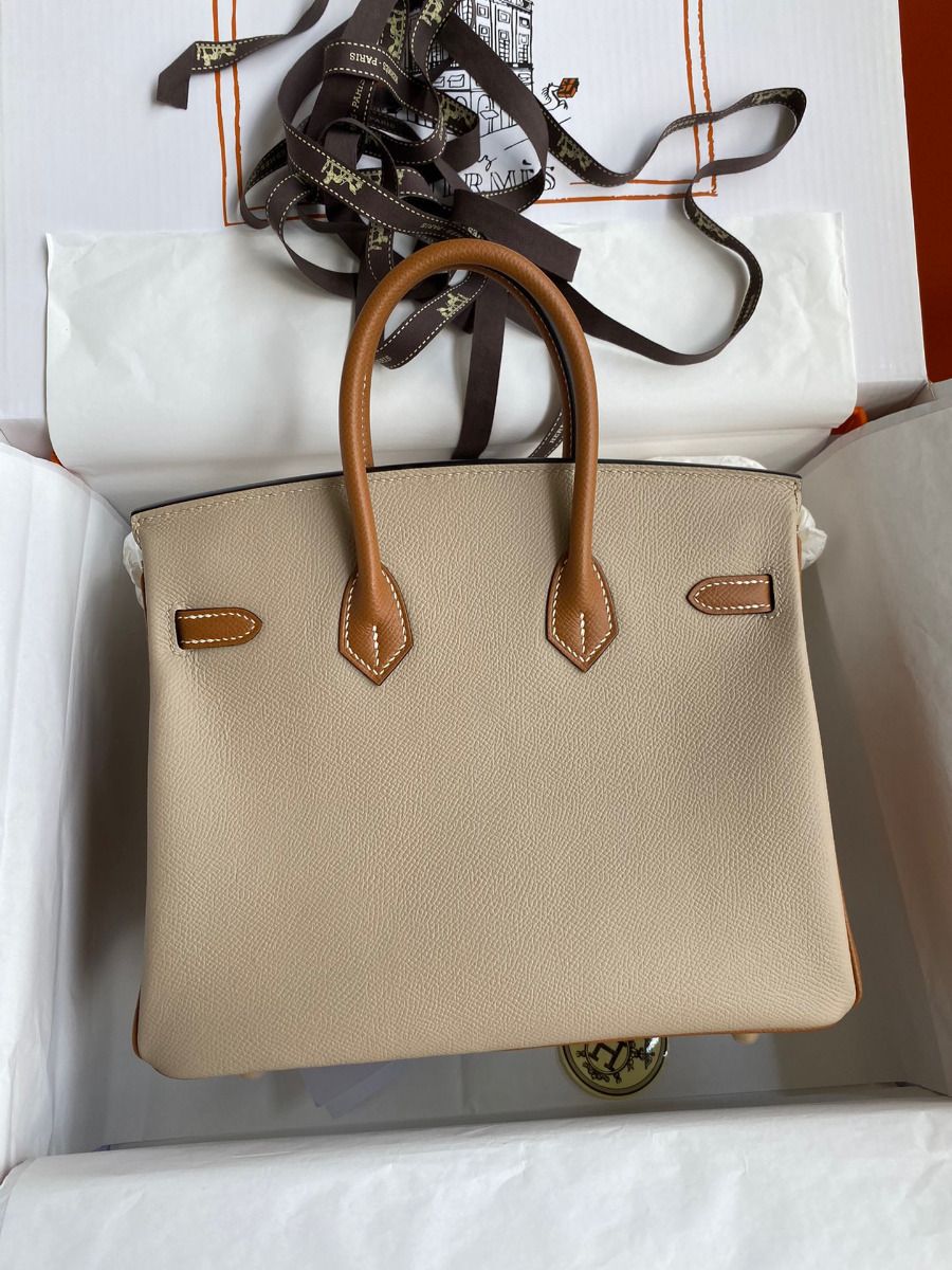 Hermes HSS Birkin 25 Bicolor Bag in Trench and Gold Epsom Calfskin - Image 3