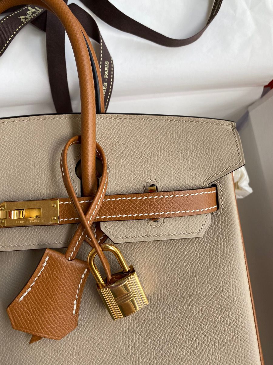 Hermes HSS Birkin 25 Bicolor Bag in Trench and Gold Epsom Calfskin - Image 4