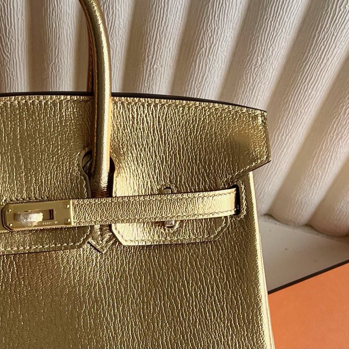 Hermes Birkin 25 Retourne Handmade Bag in Dore Chevre Mysore Goatskin - Image 3