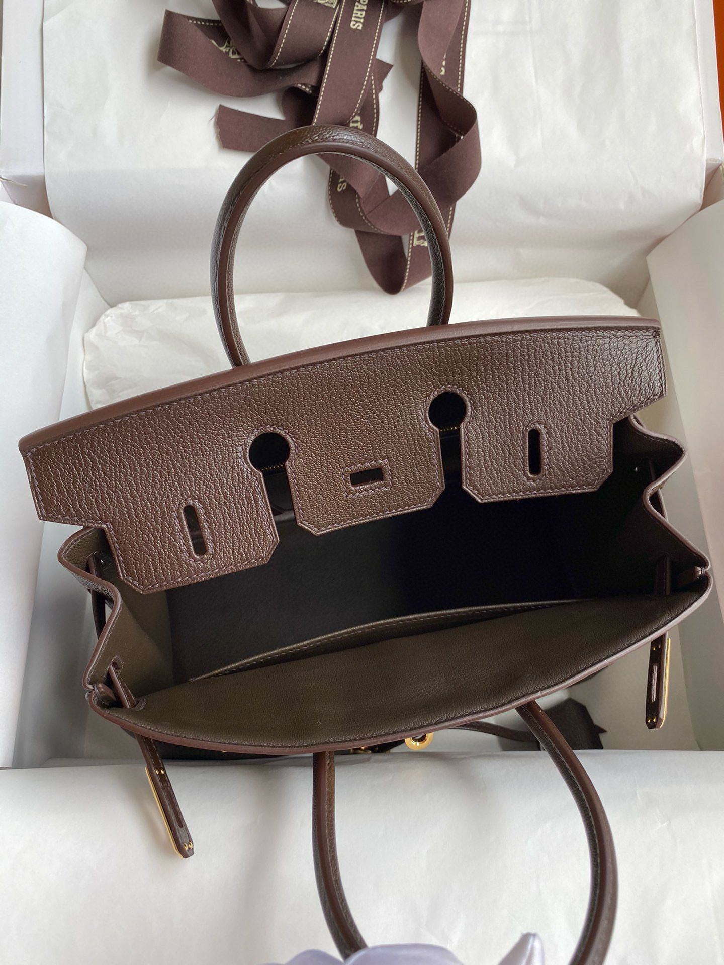 Hermes Birkin 25 Retourne Handmade Bag in Ebene Chevre Mysore Goatskin - Image 8