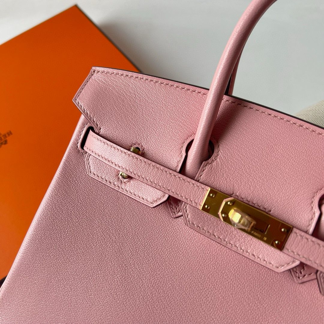 Hermes Birkin 25 Retourne Handmade Bag in Rose Sakura Chevre Mysore Goatskin - Image 3