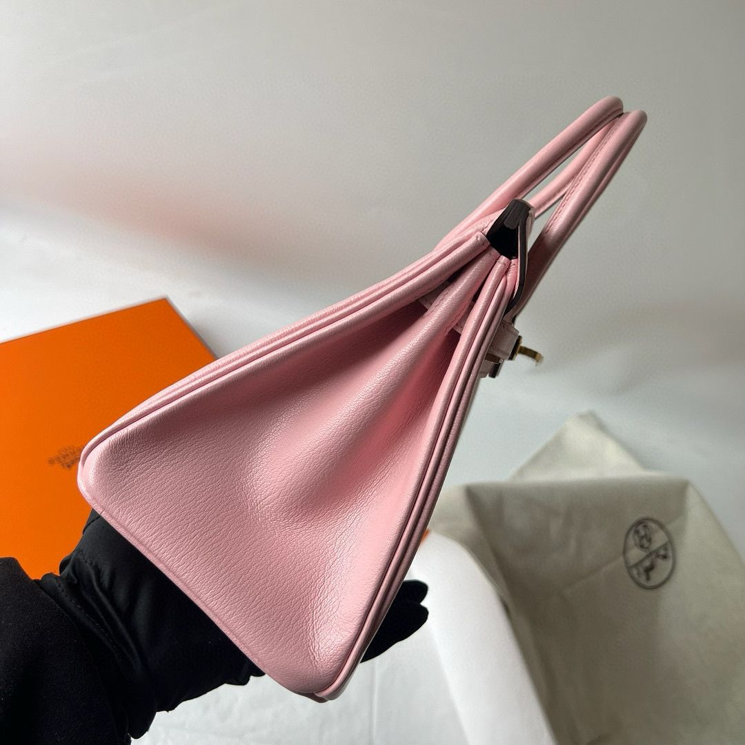 Hermes Birkin 25 Retourne Handmade Bag in Rose Sakura Chevre Mysore Goatskin - Image 6