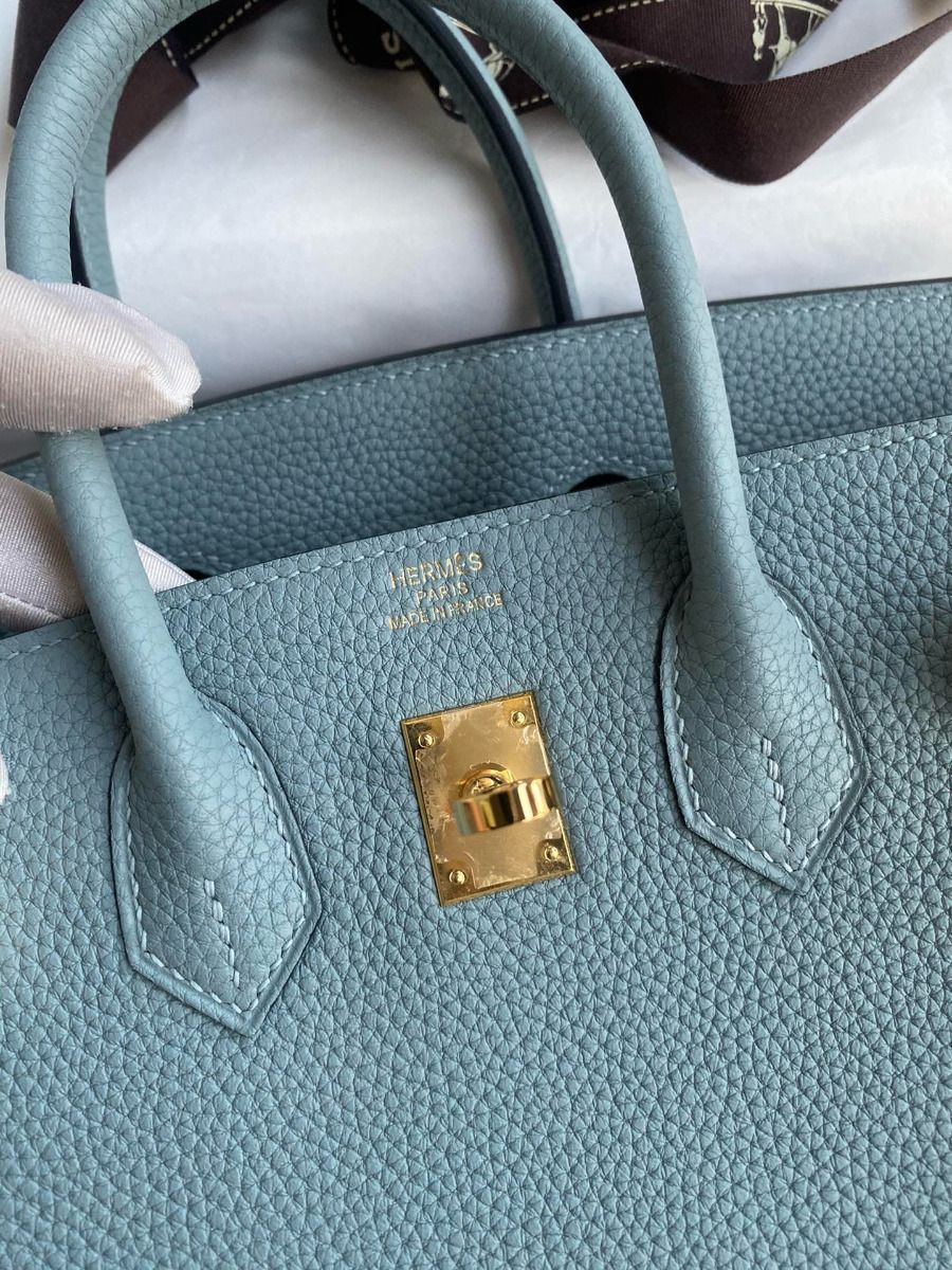 Hermes Birkin 25 Retourne Handmade Bag In Ciel Clemence Leather - Image 7