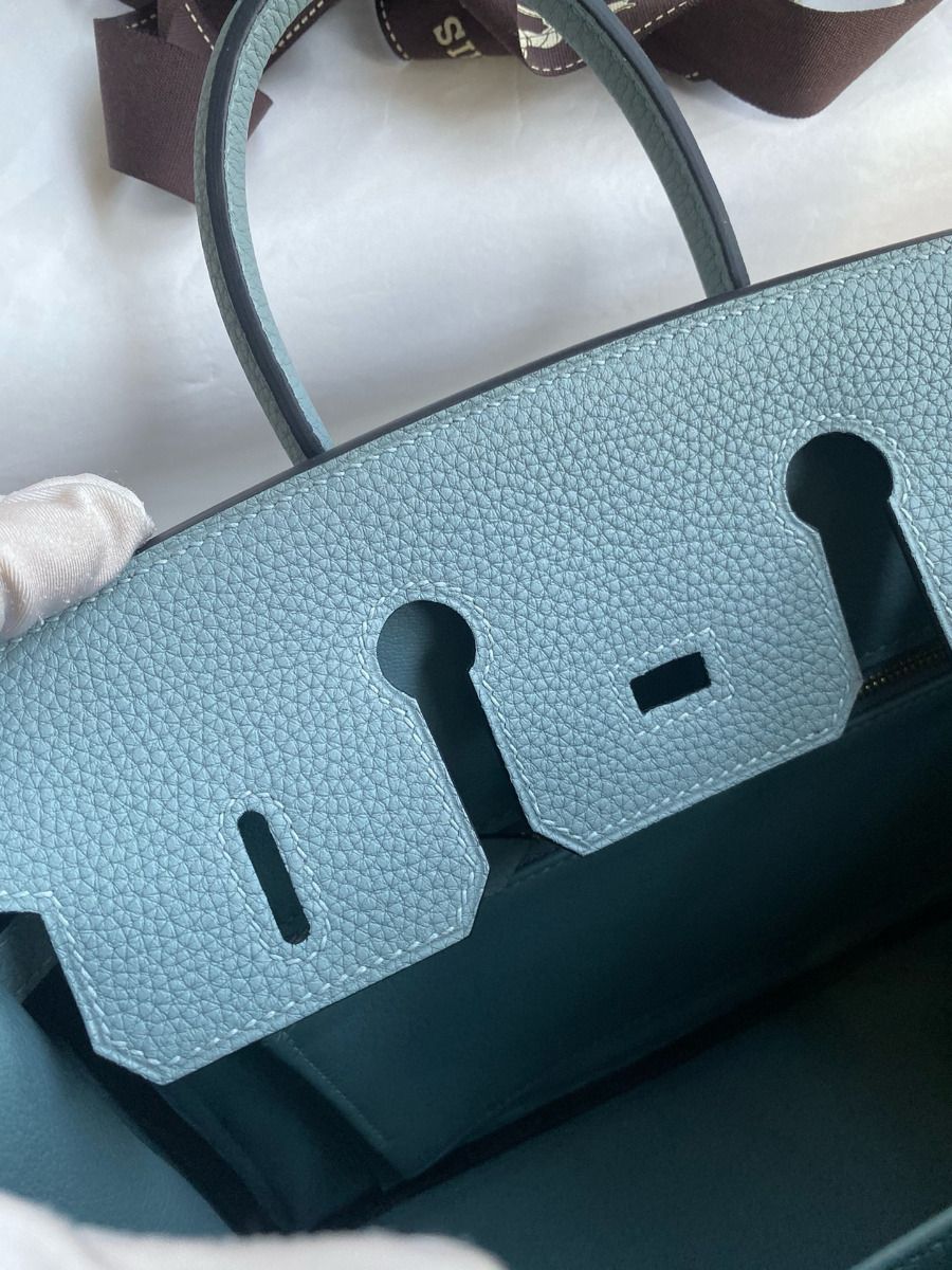 Hermes Birkin 25 Retourne Handmade Bag In Ciel Clemence Leather - Image 9