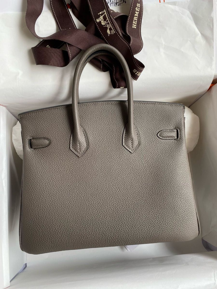 Hermes Birkin 25 Retourne Handmade Bag In Etain Clemence Leather - Image 3