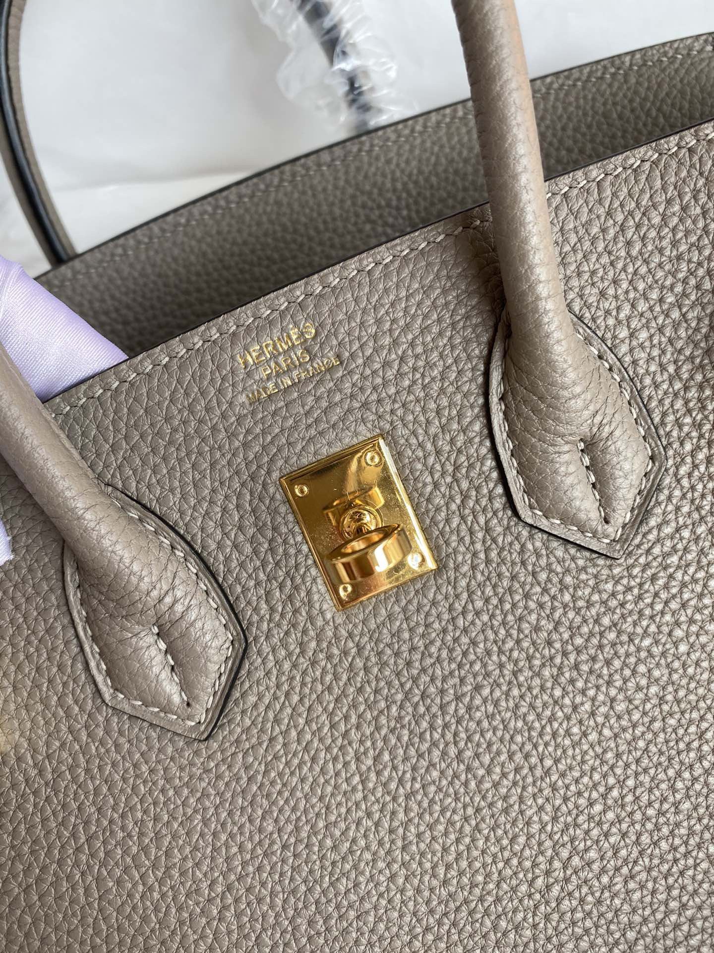 Hermes Birkin 25 Retourne Handmade Bag in Gris Asphalt Clemence Leather - Image 8