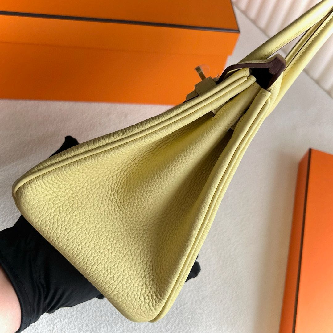 Hermes Birkin 25 Retourne Handmade Bag in Jaune Poussin Clemence Leather - Image 5