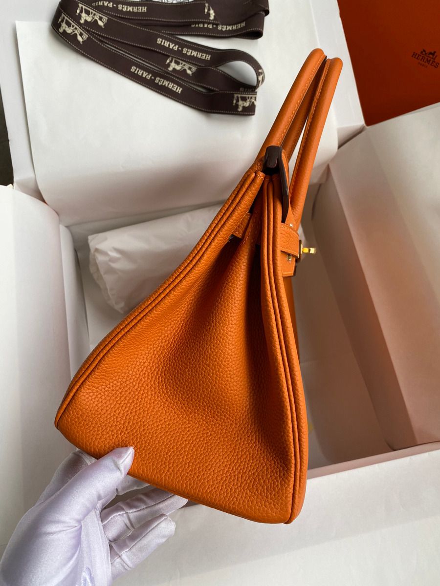 Hermes Birkin 25 Handmade Bag In Orange Clemence Leather - Image 6