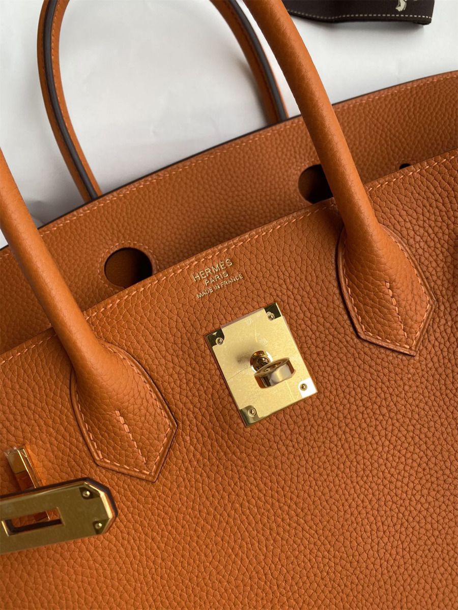 Hermes Birkin 25 Handmade Bag In Orange Clemence Leather - Image 8