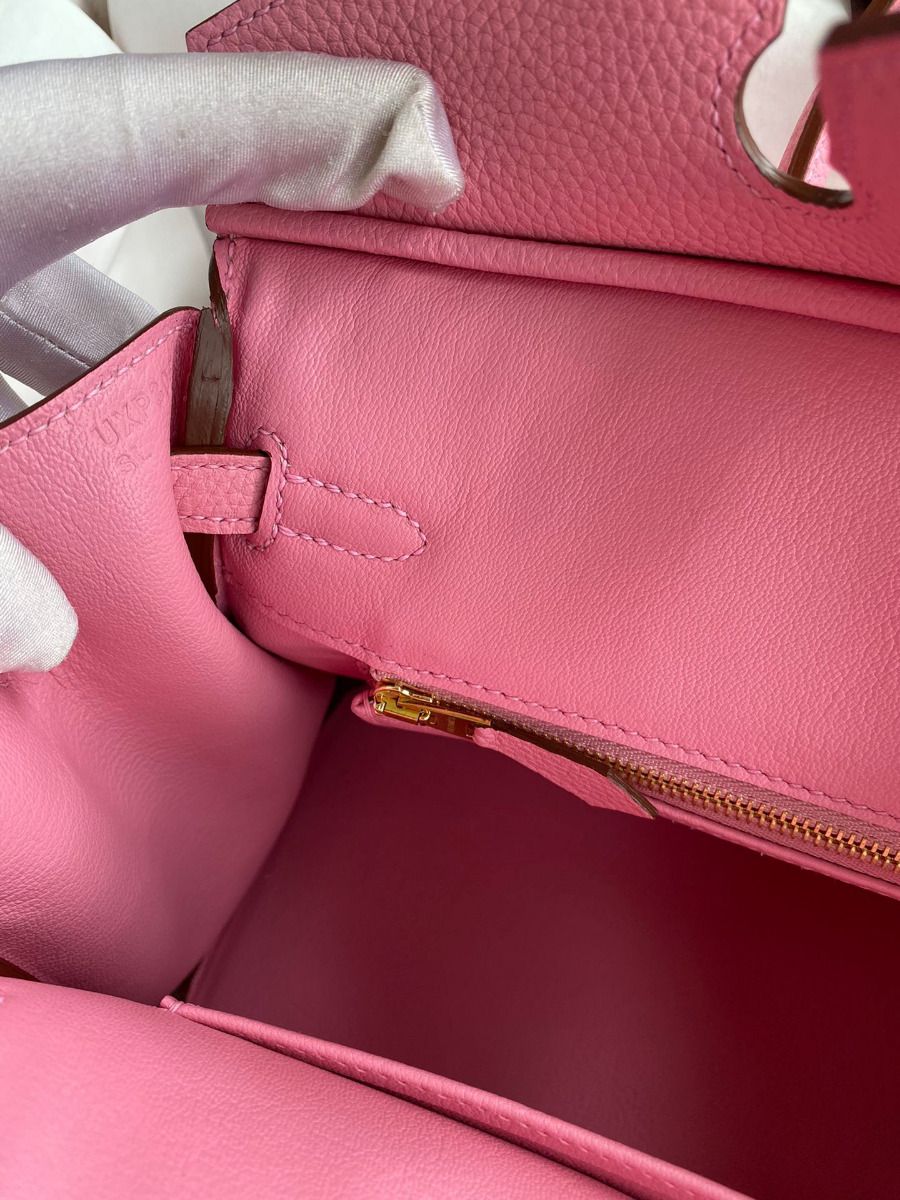 Hermes Birkin 25 Retourne Handmade Bag In Pink Clemence Leather - Image 10