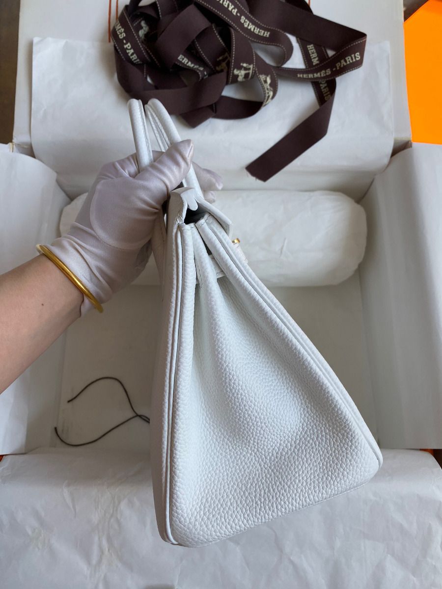 Hermes Birkin 25 Retourne Handmade Bag In White Clemence Leather - Image 6