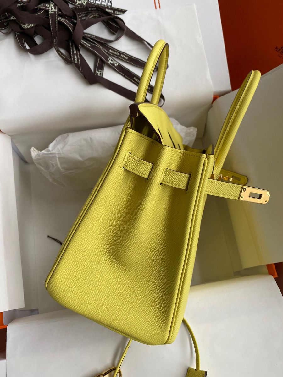 Hermes Birkin 25 Retourne Handmade Bag In Lime Epsom Calfskin - Image 6