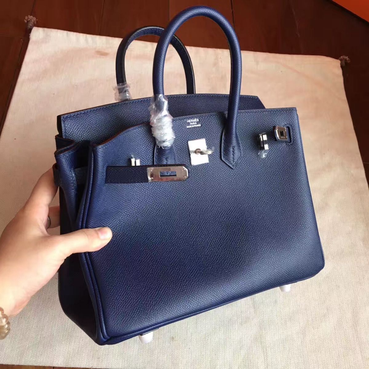 Hermes Birkin 25 Handmade Bag In Sapphire Epsom Calfskin - Image 4