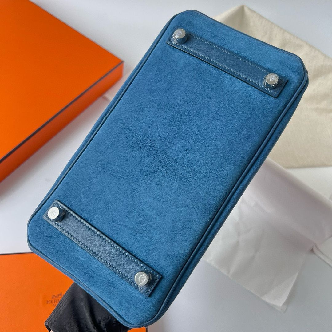 Hermes Birkin 25 Grizzly Bag in Blue Veau Doblis and Swift Leather - Image 9