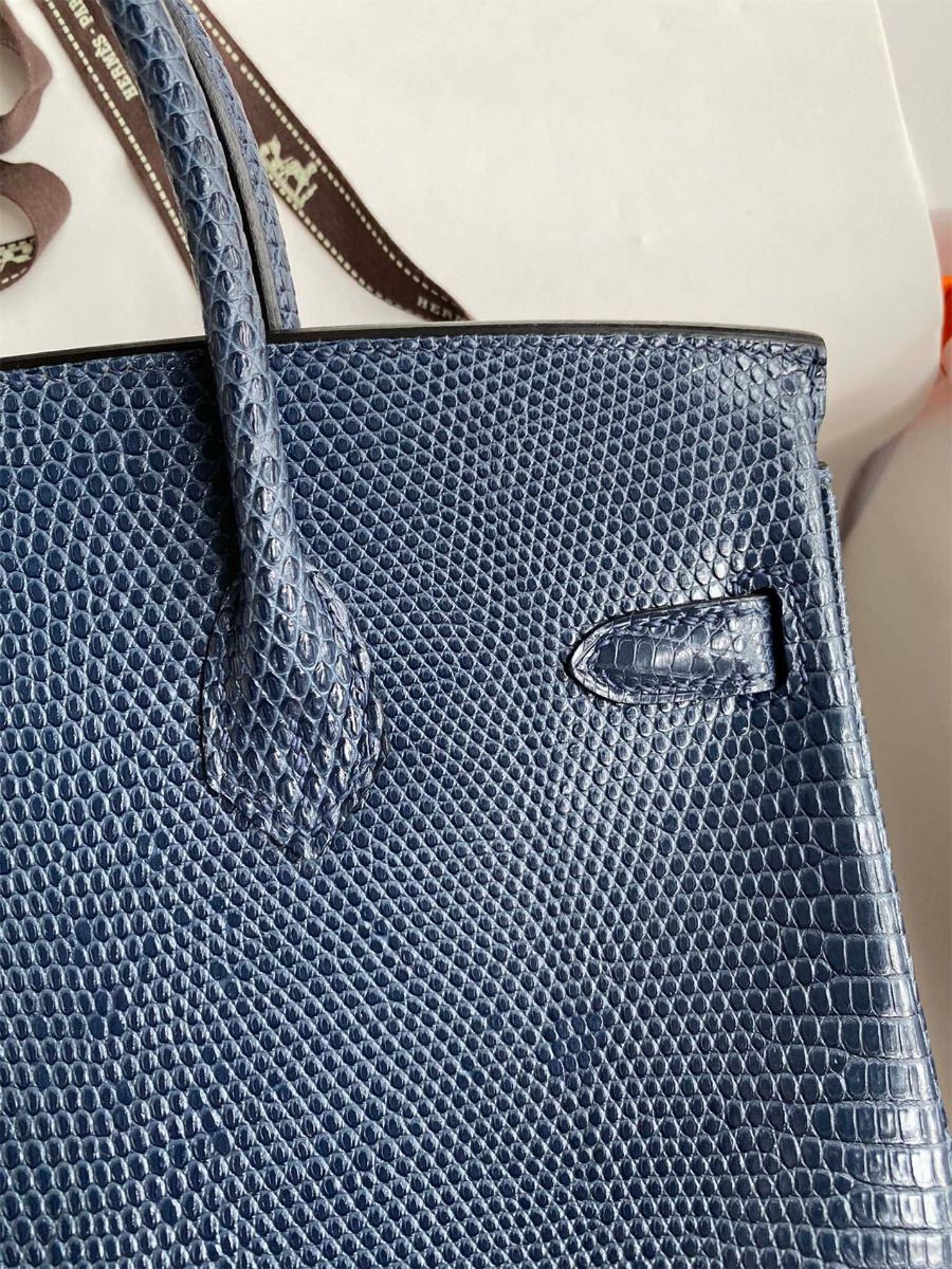 Hermes Birkin 25 Retourne Handmade Bag In Blue Saphir Lizard Leather - Image 5