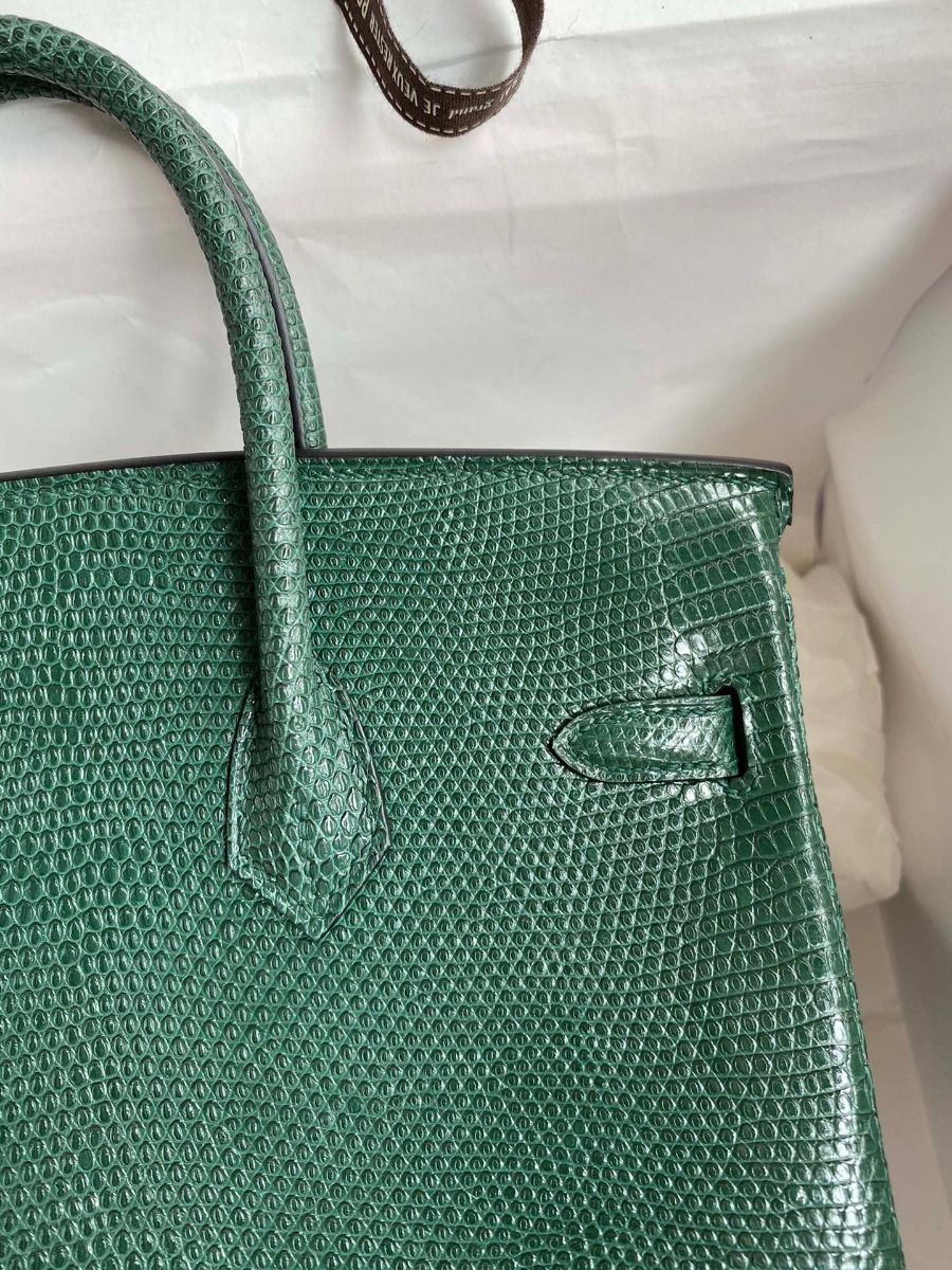 Hermes Birkin 25 Retourne Handmade Bag In Malachite Lizard Leather - Image 5