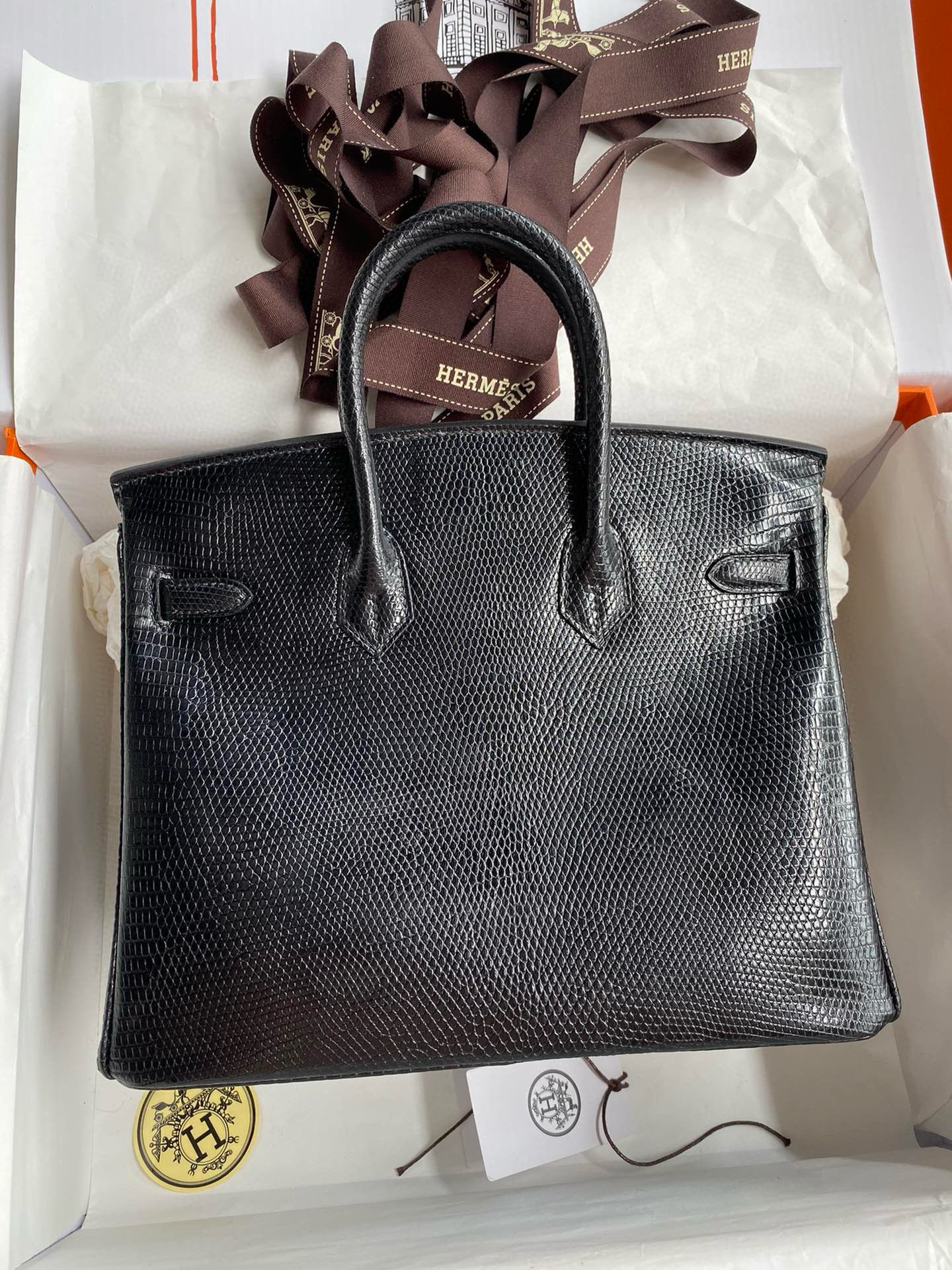 Hermes Birkin 25 Retourne Handmade Bag in Black Lizard Leather - Image 3