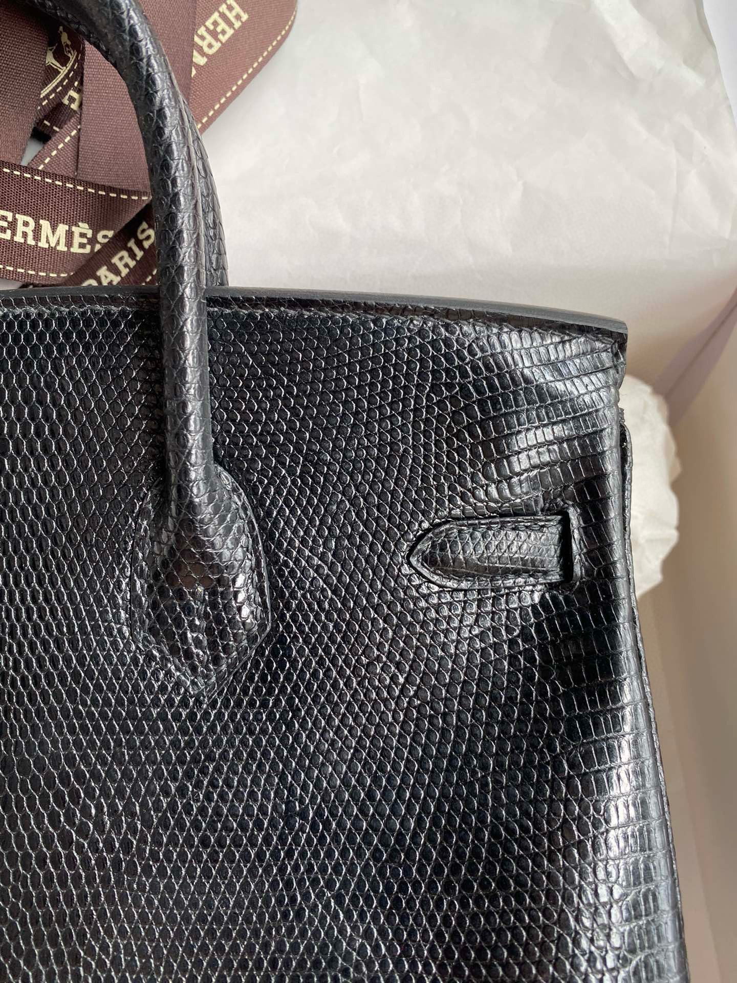 Hermes Birkin 25 Retourne Handmade Bag in Black Lizard Leather - Image 5
