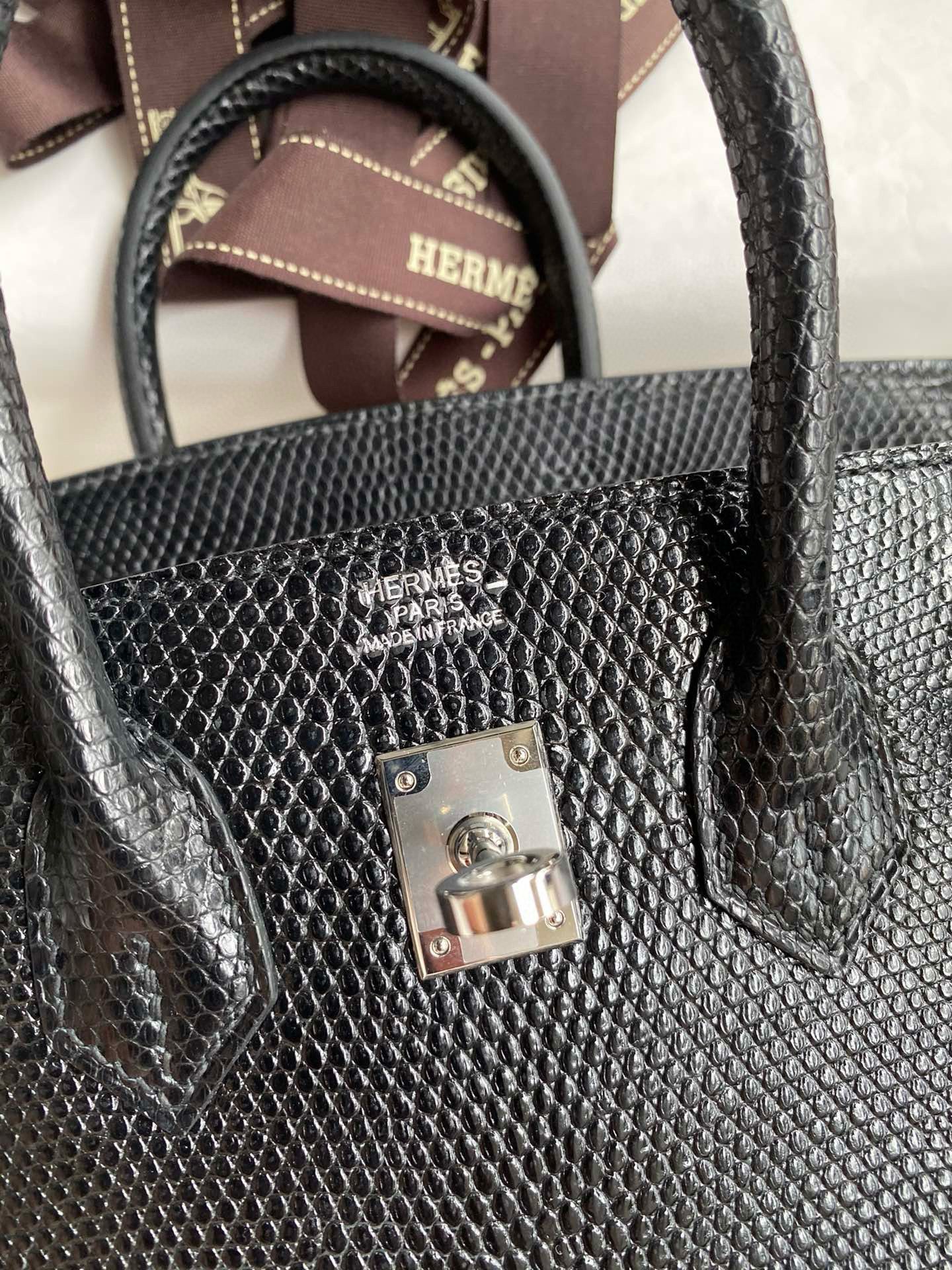 Hermes Birkin 25 Retourne Handmade Bag in Black Lizard Leather - Image 7