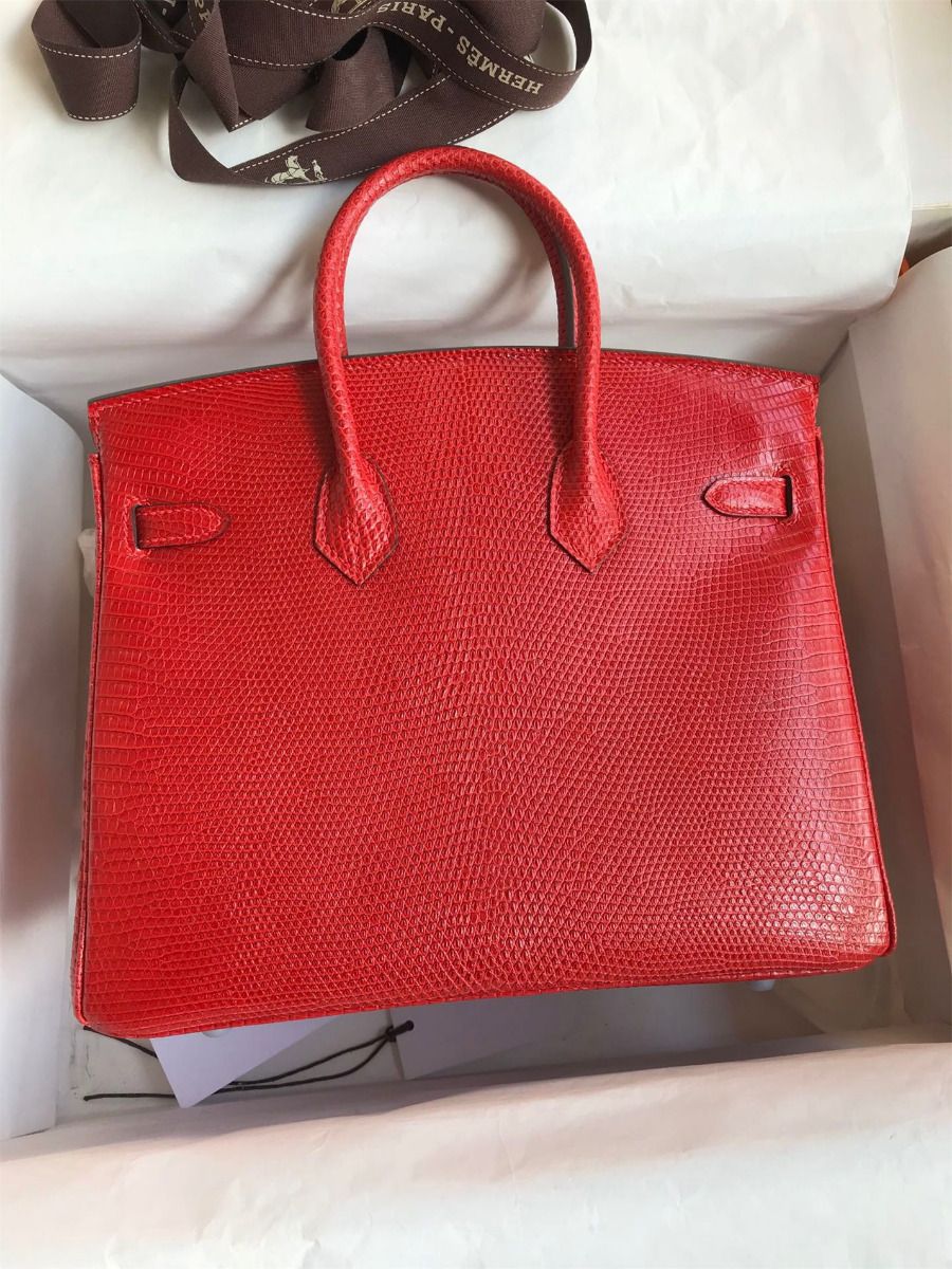 Hermes Birkin 25 Retourne Handmade Bag In Red Lizard Leather - Image 3