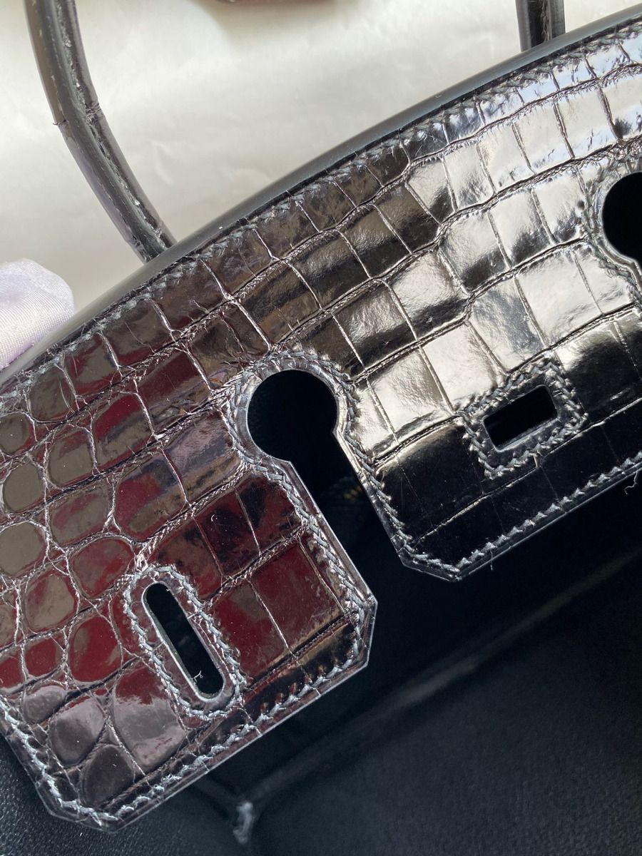 Hermes Birkin 25 Handmade Bag In Black Crocodile Niloticus Shiny Skin - Image 9