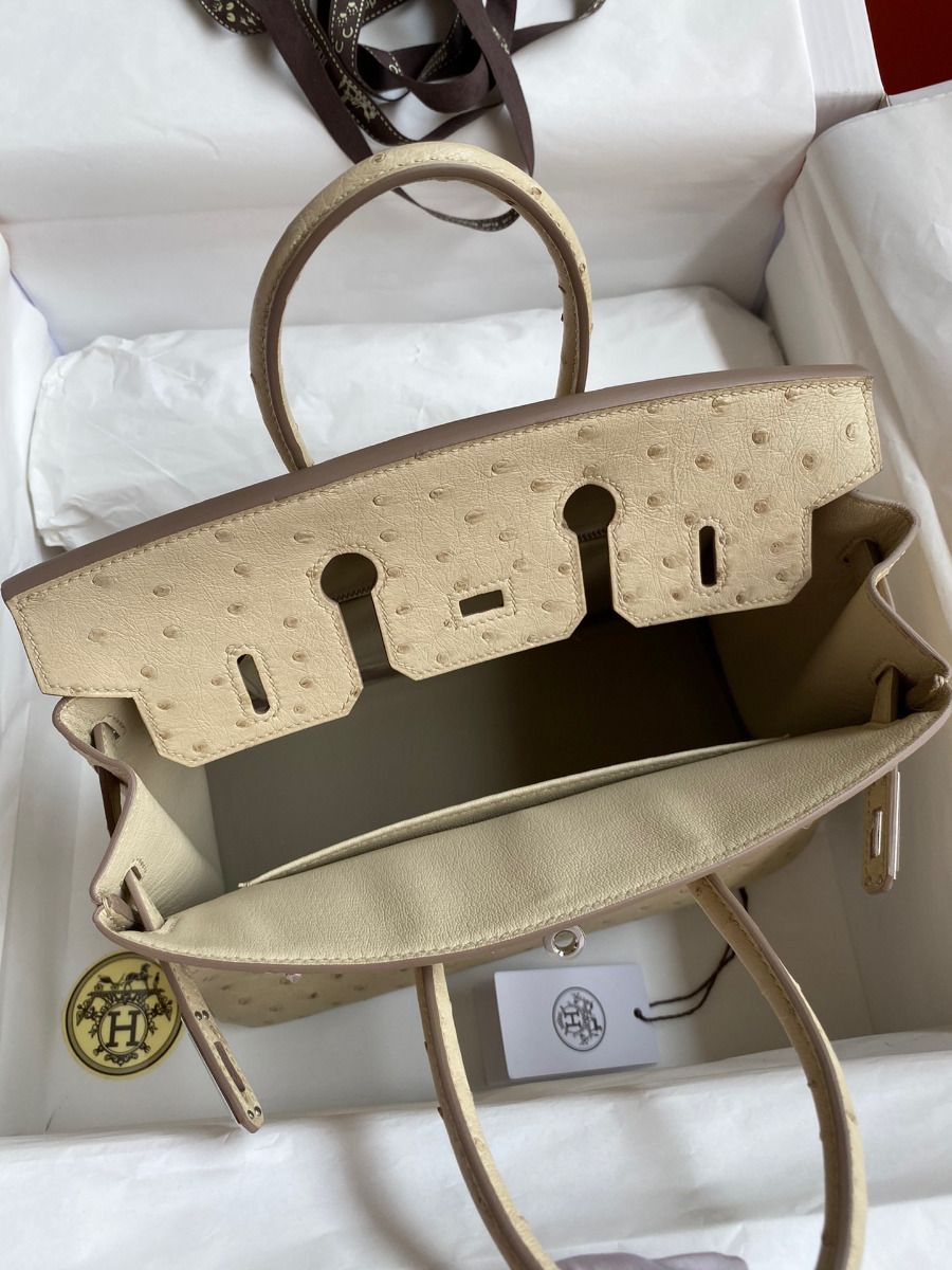 Hermes Birkin 25 Retourne Handmade Bag In Parchemin Ostrich Leather - Image 8
