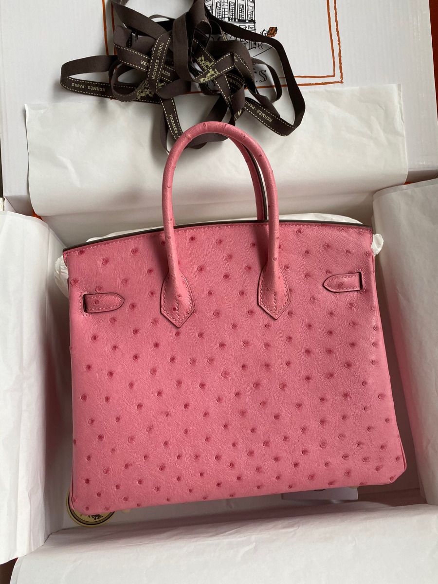 Hermes Birkin 25 Retourne Handmade Bag In Pink Ostrich Leather - Image 3
