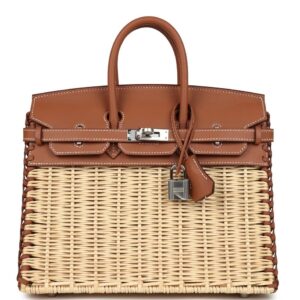 Hermes Picnic Birkin 25 Bag in Wicker with Gold Swift Calfskin