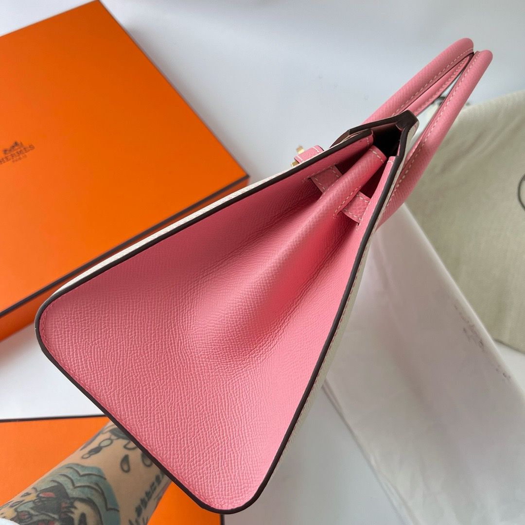 Hermes HSS Birkin 25 Sellier Bag in Craie and Rose Confetti Epsom Calfskin - Image 4