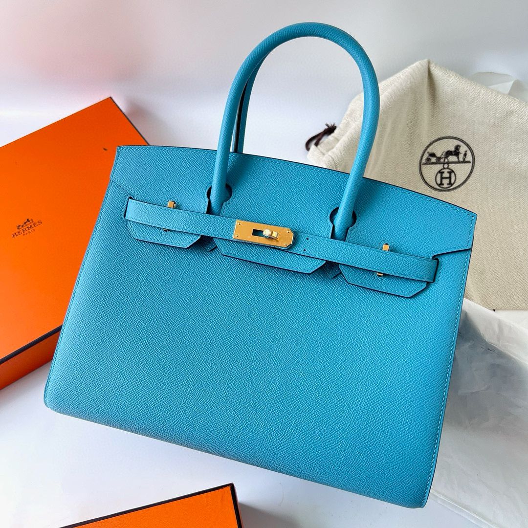 Hermes Birkin 25 Sellier Handmade Bag In Celeste Epsom Calfskin - Image 3