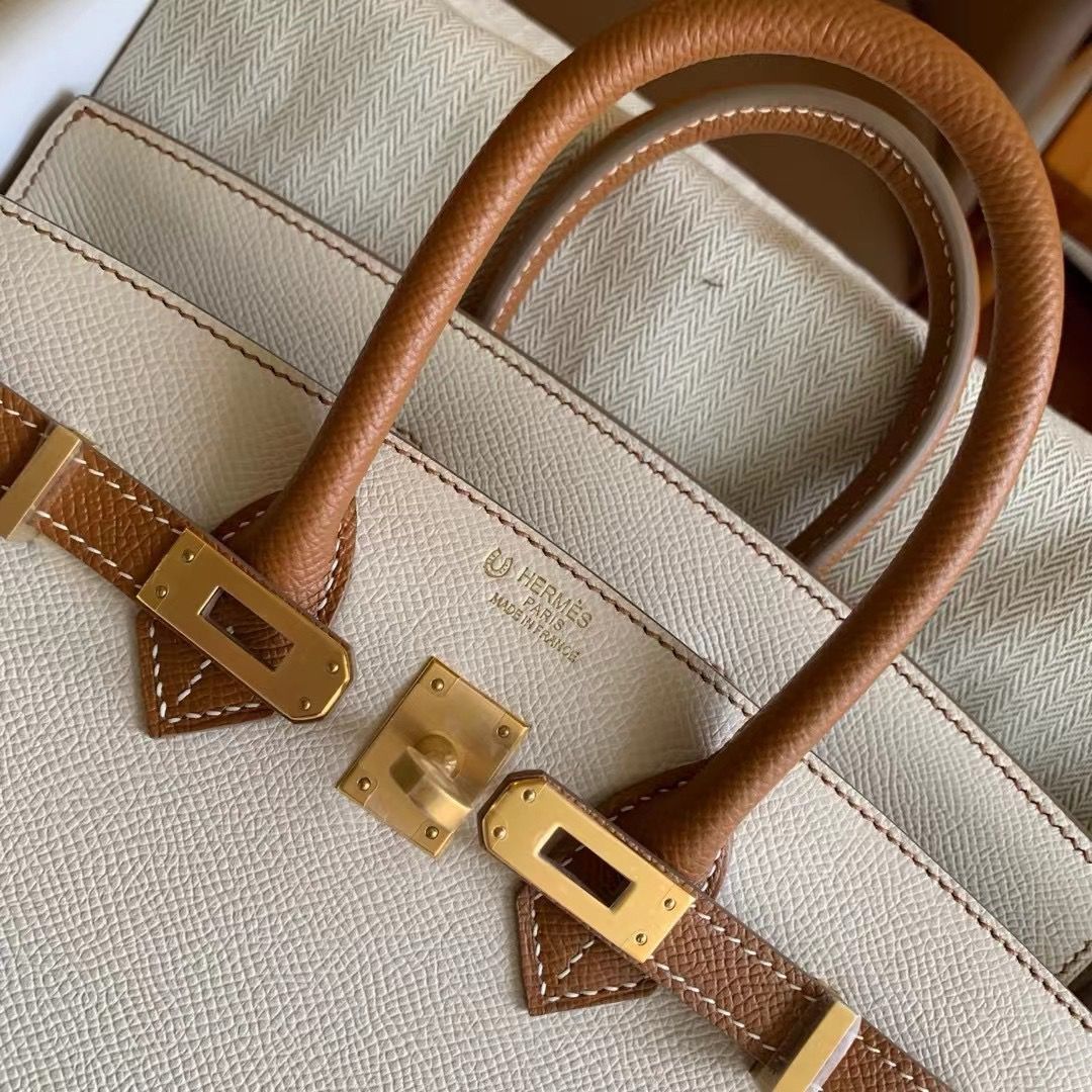 Hermes HSS Birkin 25 Sellier Bag in Craie and Gold Epsom Calfskin - Image 11