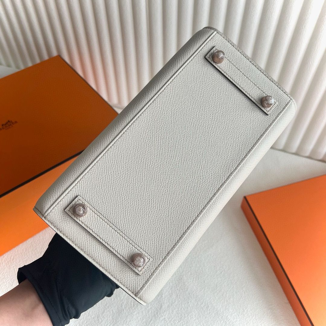 Hermes HSS Birkin 25 Sellier Bag in Craie and Grey Epsom Calfskin - Image 9