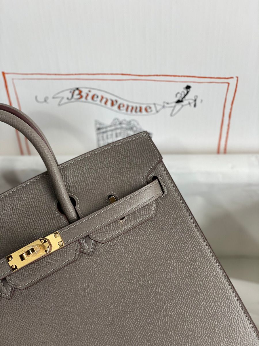 Hermes Birkin 25 Sellier Handmade Bag In Etain Epsom Calfskin - Image 7