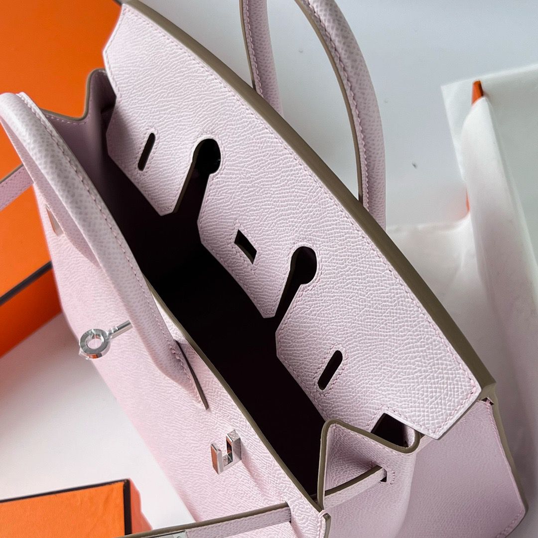 Hermes Birkin 25 Sellier Handmade Bag In Mauve Pale Epsom Calfskin - Image 5