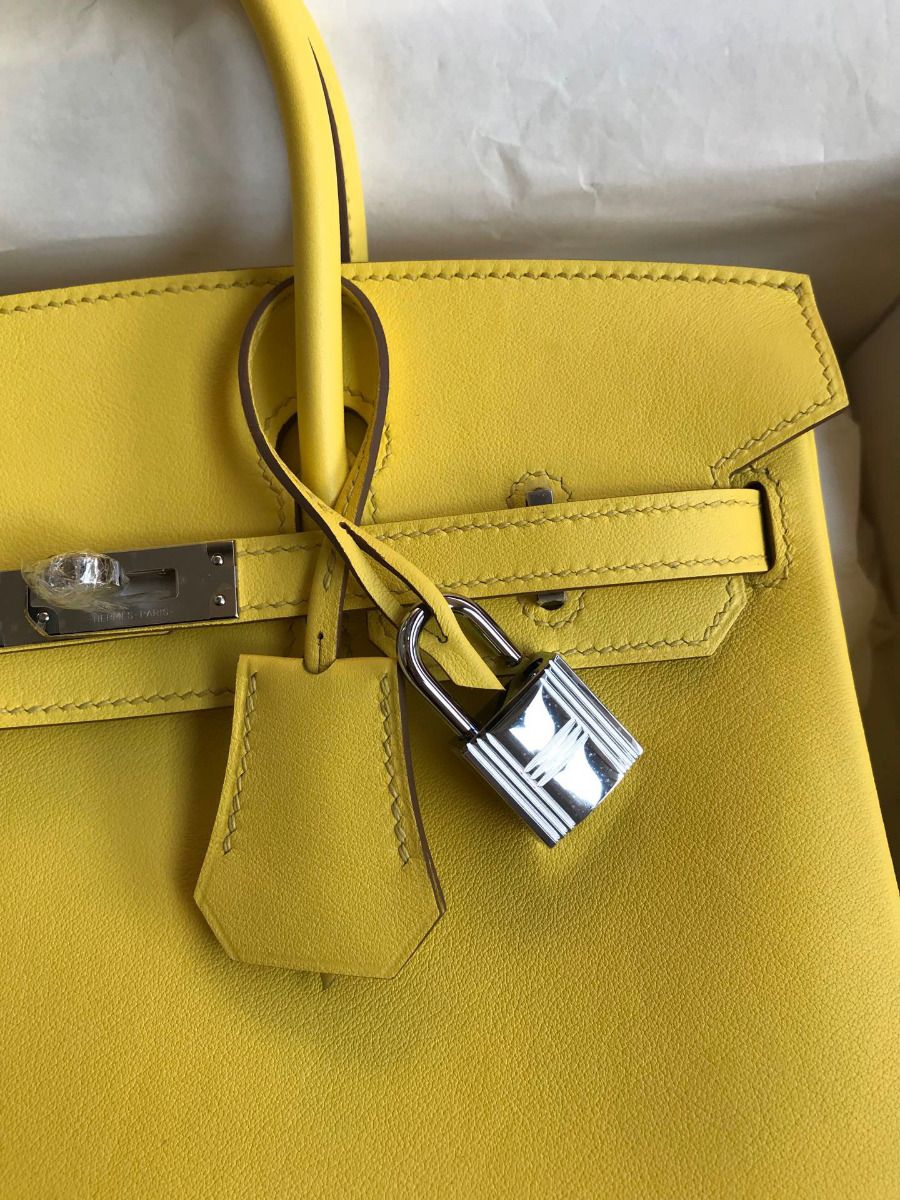Hermes Birkin 25 Retourne Handmade Bag In Lime Swift Calfskin - Image 4