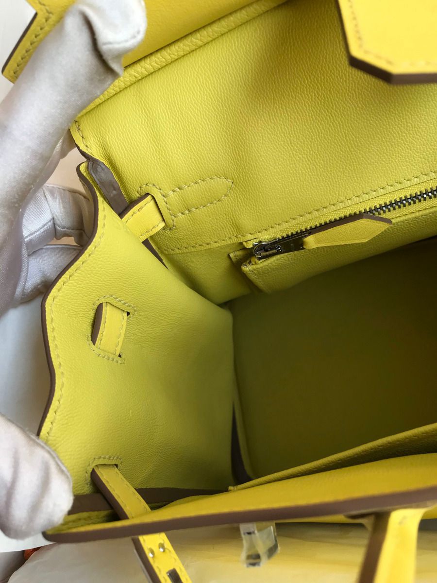 Hermes Birkin 25 Retourne Handmade Bag In Lime Swift Calfskin - Image 9