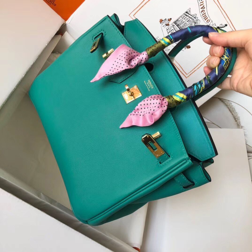 Hermes Birkin 25 Handmade Bag In Malachite Swift Leather - Image 3