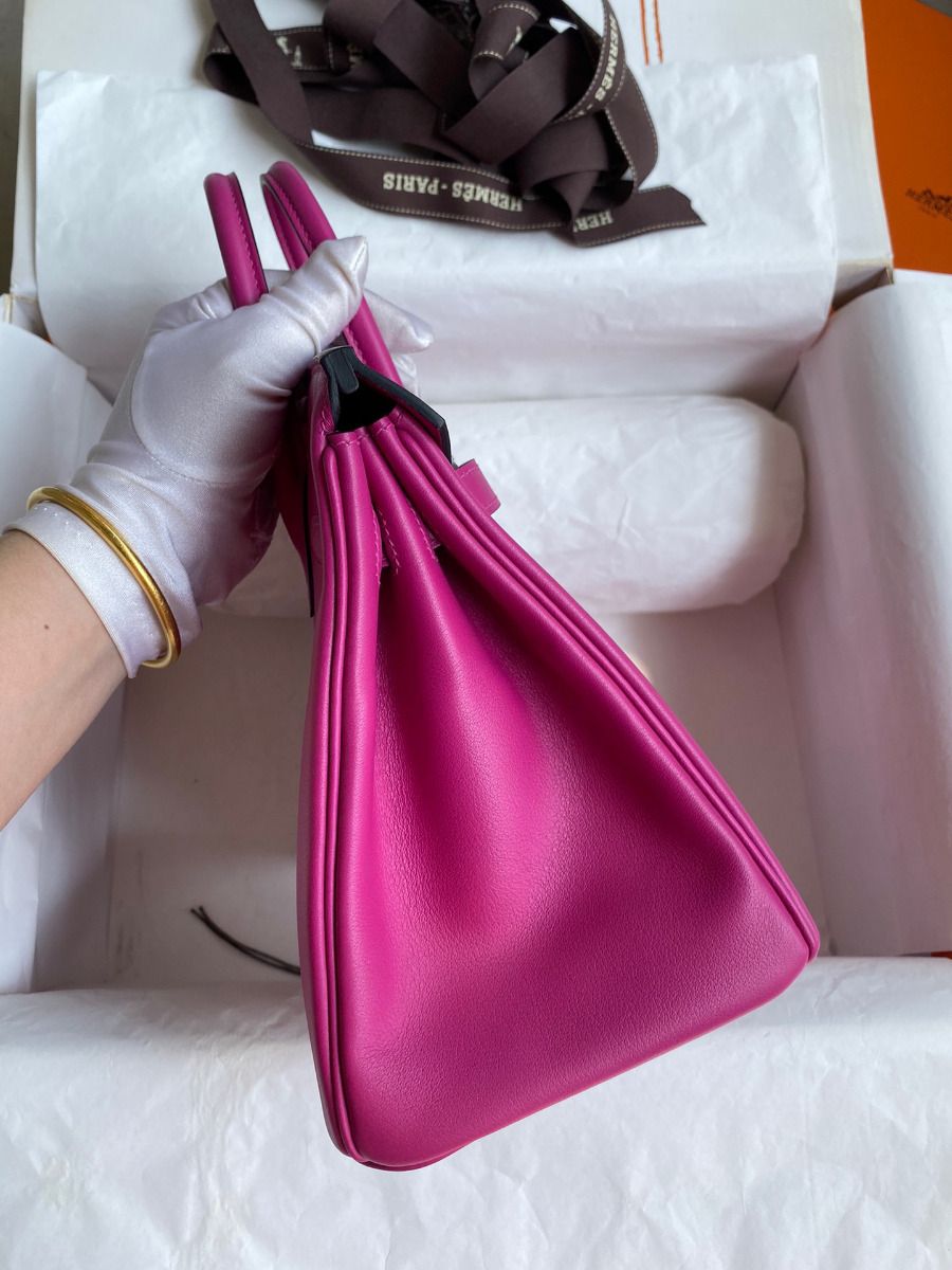 Hermes Birkin 25 Retourne Handmade Bag In Rose Purple Swift Calfskin - Image 6