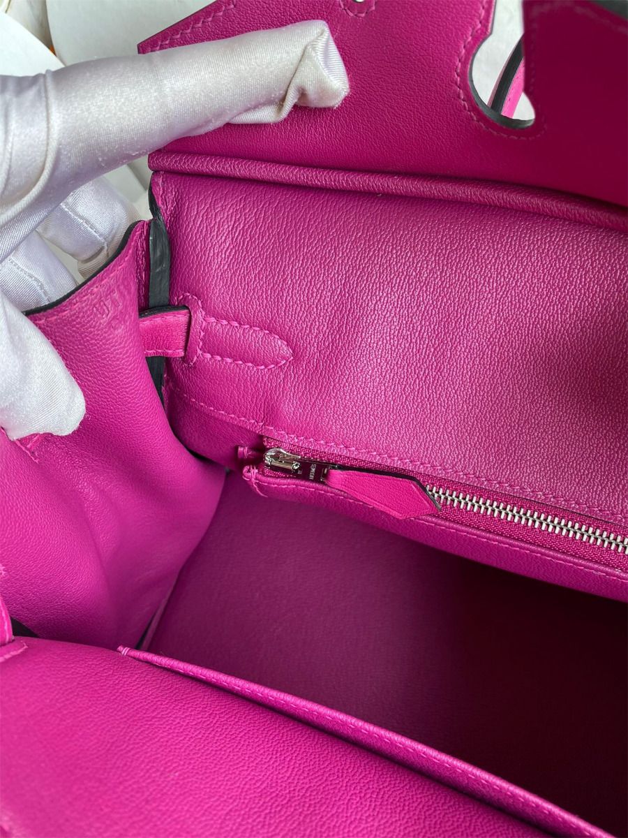 Hermes Birkin 25 Retourne Handmade Bag In Rose Purple Swift Calfskin - Image 10