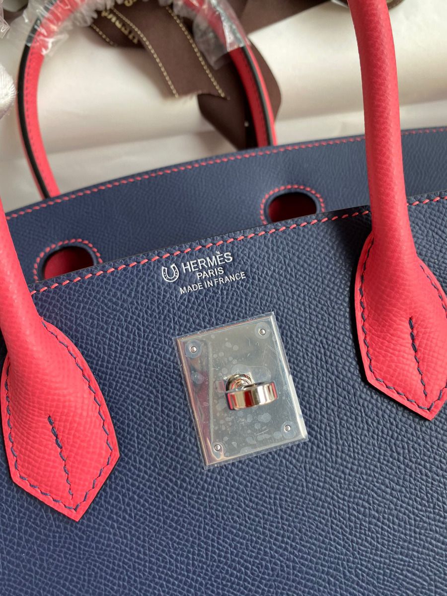 Hermes HSS Birkin 30 Bicolor Bag in Blue Saphir and Rose Lipstick Epsom Calfskin - Image 8