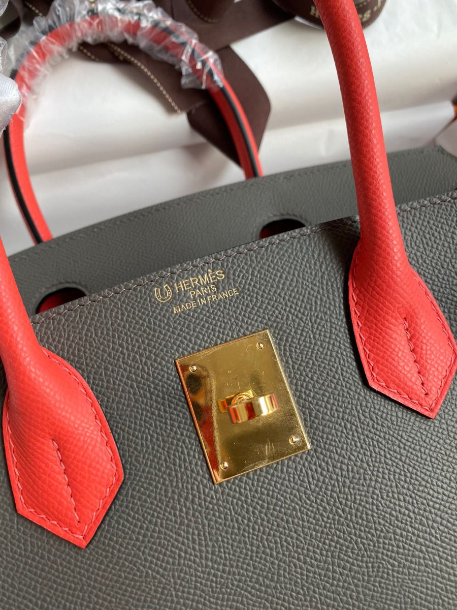 Hermes HSS Birkin 30 Bicolor Bag in Etain and Piment Epsom Calfskin - Image 8